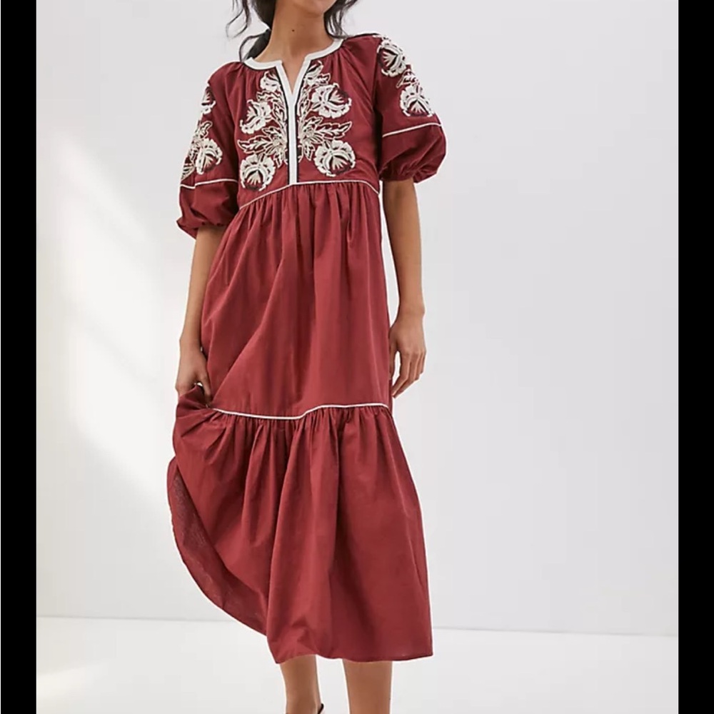 Anthropologie Gretl Embroidered Maxi Dress